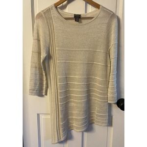 Chico's Travelers Size 1 Sweater Womens Medium Gold Shimmer Holiday Asymmetrical
